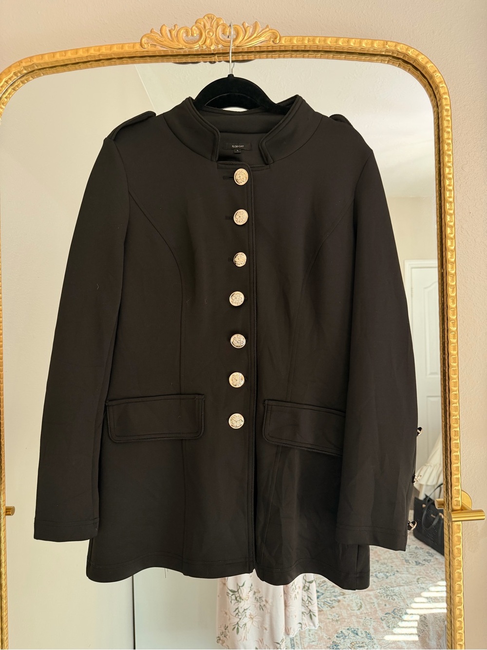 Black Military-Style Blazer with Decorative Buttons